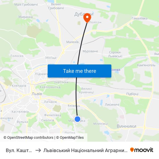 Вул. Каштанова to Львівський Національний Аграрний Університет map