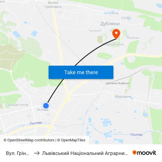 Вул. Грінченка to Львівський Національний Аграрний Університет map