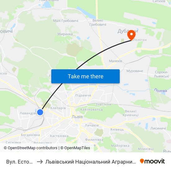 Вул. Естонська to Львівський Національний Аграрний Університет map