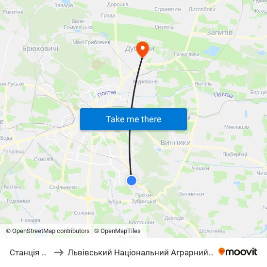Станція Сихів to Львівський Національний Аграрний Університет map