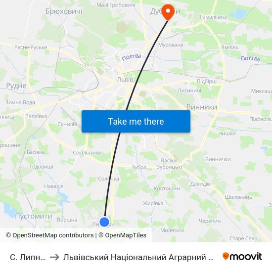 С. Липники to Львівський Національний Аграрний Університет map