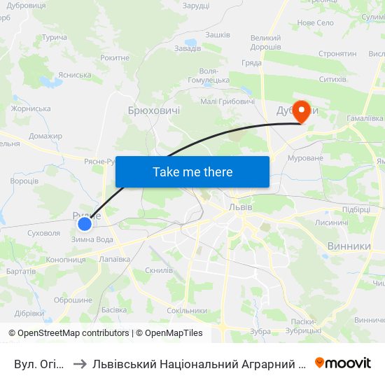 Вул. Огієнка to Львівський Національний Аграрний Університет map