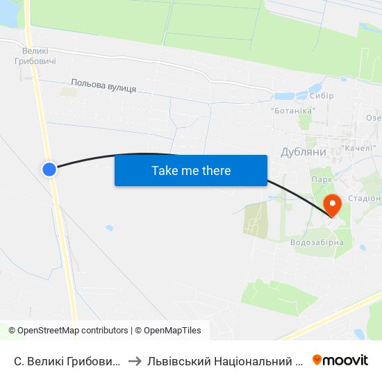 С. Великі Грибовичі (Вул. Садова) to Львівський Національний Аграрний Університет map