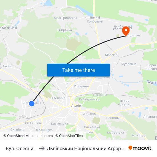 Вул. Олесницького to Львівський Національний Аграрний Університет map