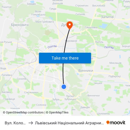 Вул. Колодязна to Львівський Національний Аграрний Університет map