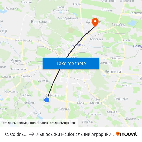 С. Сокільники to Львівський Національний Аграрний Університет map