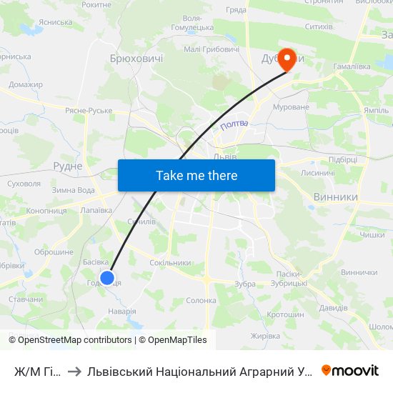 Ж/М Гірка to Львівський Національний Аграрний Університет map