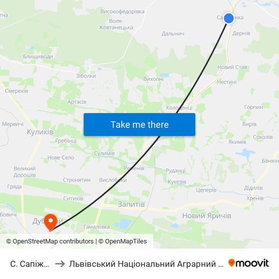 С. Сапіжанка to Львівський Національний Аграрний Університет map