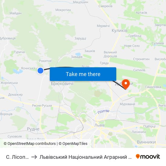 С. Лісопотік to Львівський Національний Аграрний Університет map