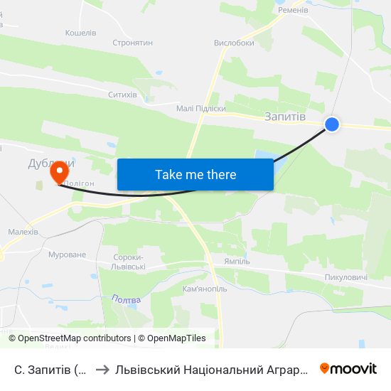 С. Запитів (Кінець) to Львівський Національний Аграрний Університет map