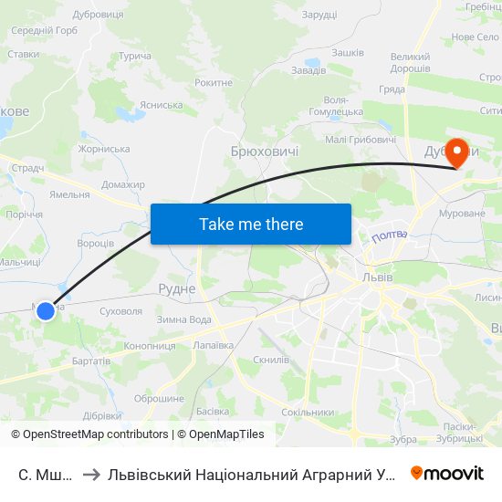 С. Мшана to Львівський Національний Аграрний Університет map