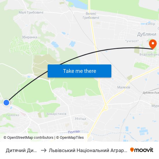 Дитячий Диспансер to Львівський Національний Аграрний Університет map