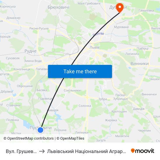 Вул. Грушевського to Львівський Національний Аграрний Університет map