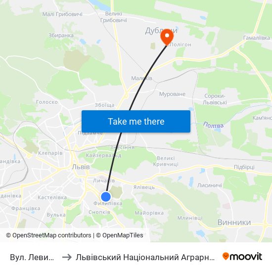 Вул. Левицького to Львівський Національний Аграрний Університет map