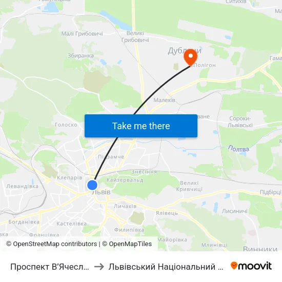 Проспект В’Ячеслава Чорновола to Львівський Національний Аграрний Університет map