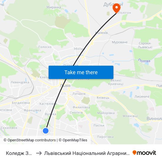Коледж Зв’Язку to Львівський Національний Аграрний Університет map