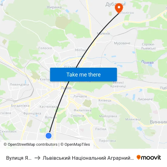 Вулиця Янева to Львівський Національний Аграрний Університет map