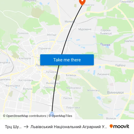 Трц Шувар to Львівський Національний Аграрний Університет map