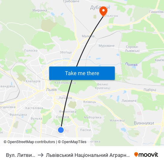 Вул. Литвиненка to Львівський Національний Аграрний Університет map