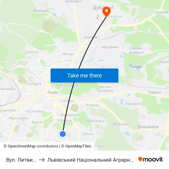 Вул. Литвиненка to Львівський Національний Аграрний Університет map