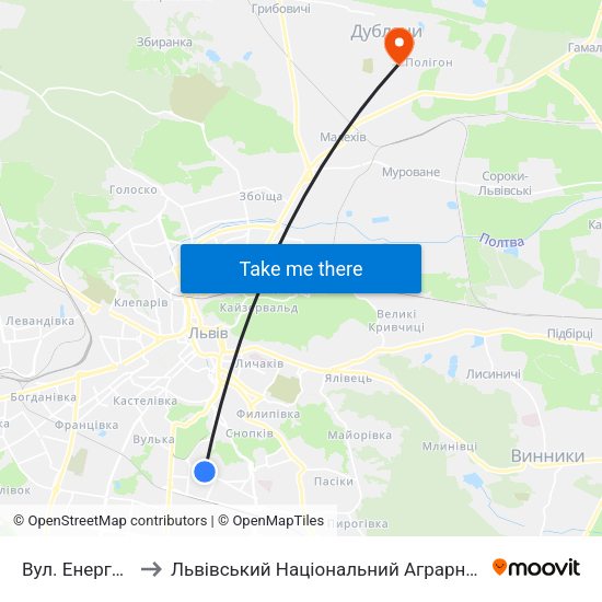 Вул. Енергетична to Львівський Національний Аграрний Університет map