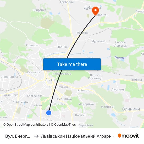 Вул. Енергетична to Львівський Національний Аграрний Університет map
