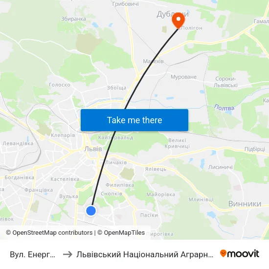 Вул. Енергетична to Львівський Національний Аграрний Університет map