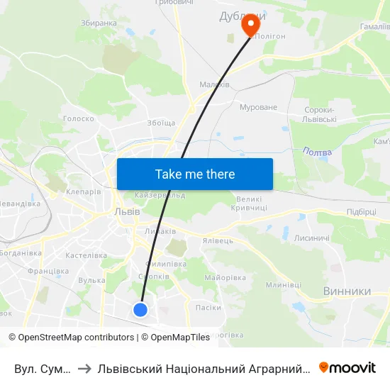 Вул. Сумська to Львівський Національний Аграрний Університет map