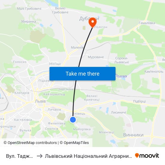 Вул. Таджицька to Львівський Національний Аграрний Університет map