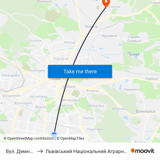 Вул. Демнянська to Львівський Національний Аграрний Університет map