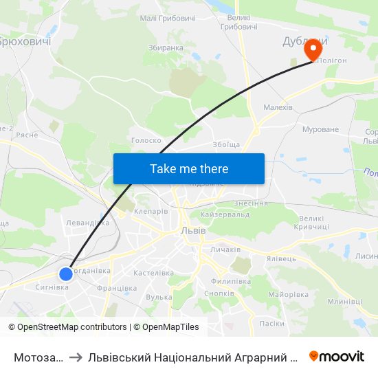 Мотозавод to Львівський Національний Аграрний Університет map