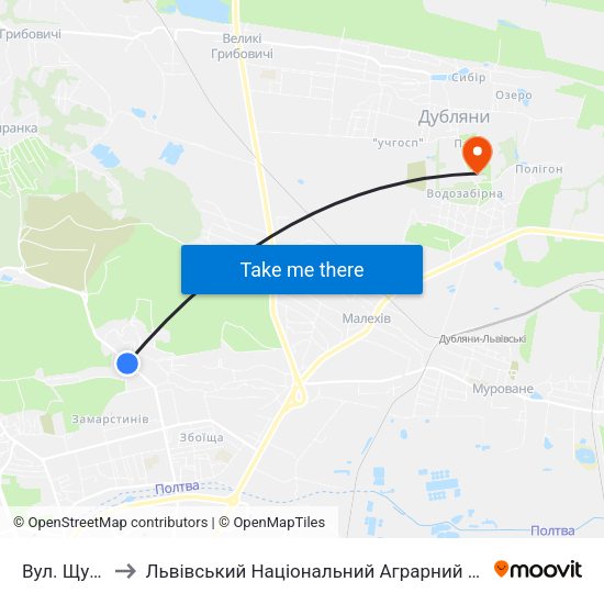 Вул. Щурата to Львівський Національний Аграрний Університет map