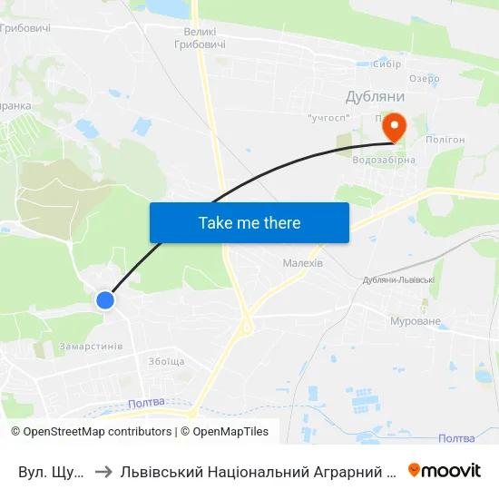 Вул. Щурата to Львівський Національний Аграрний Університет map