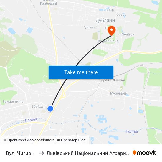 Вул. Чигиринська to Львівський Національний Аграрний Університет map