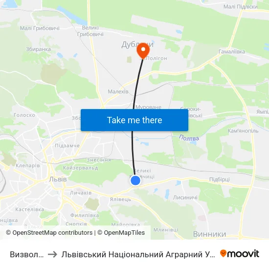 Визвольна to Львівський Національний Аграрний Університет map