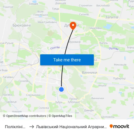 Поліклініка №4 to Львівський Національний Аграрний Університет map