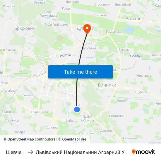Шевченка to Львівський Національний Аграрний Університет map