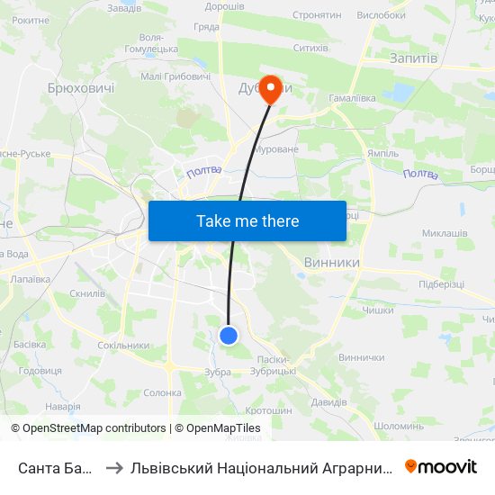 Санта Барбара to Львівський Національний Аграрний Університет map