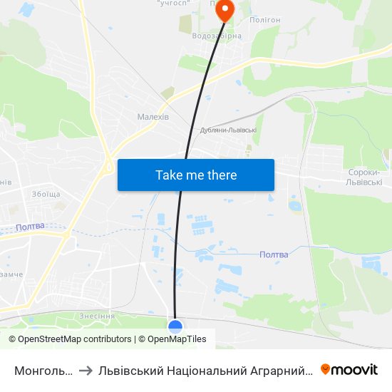 Монгольська to Львівський Національний Аграрний Університет map