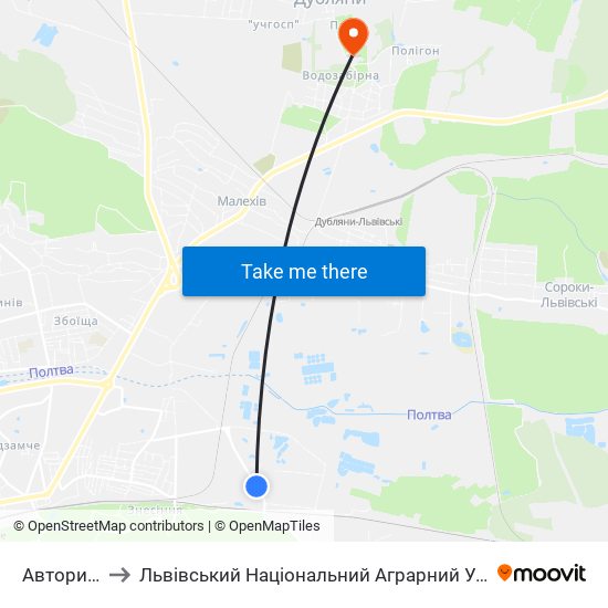 Авторинок to Львівський Національний Аграрний Університет map