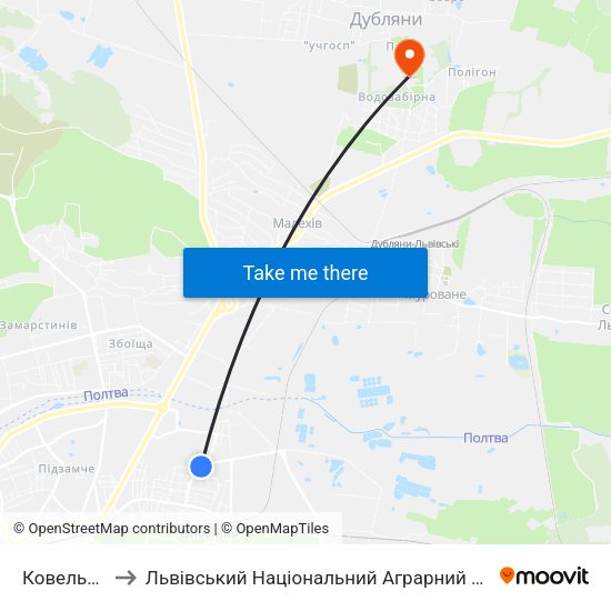 Ковельська to Львівський Національний Аграрний Університет map