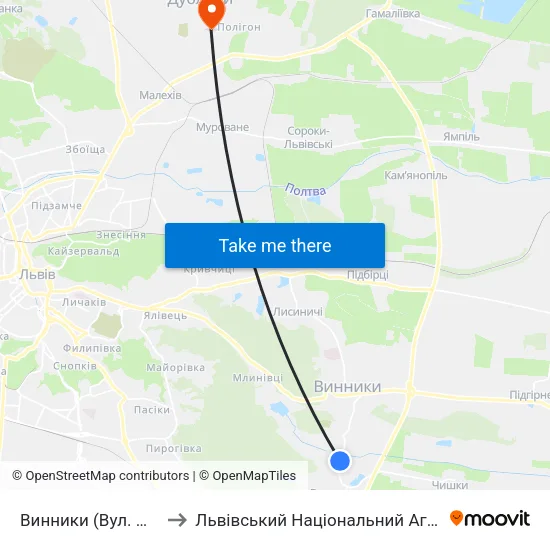 Винники (Вул. Шептицьких) to Львівський Національний Аграрний Університет map