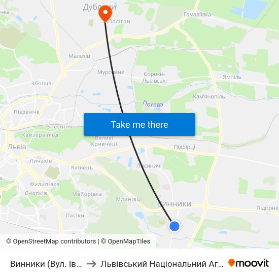 Винники (Вул. Івана Франка) to Львівський Національний Аграрний Університет map
