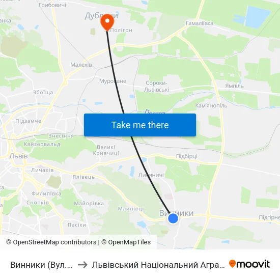 Винники (Вул. Івасюка) to Львівський Національний Аграрний Університет map