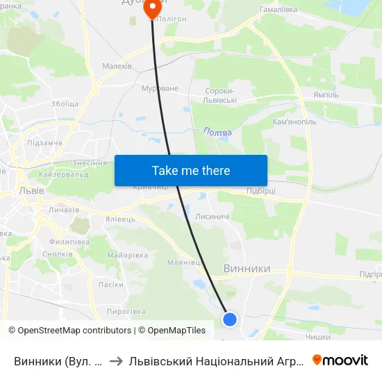 Винники (Вул. Козацька) to Львівський Національний Аграрний Університет map