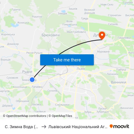 С. Зимна Вода (Вул. Західна) to Львівський Національний Аграрний Університет map