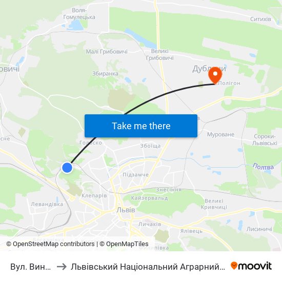 Вул. Винниця to Львівський Національний Аграрний Університет map