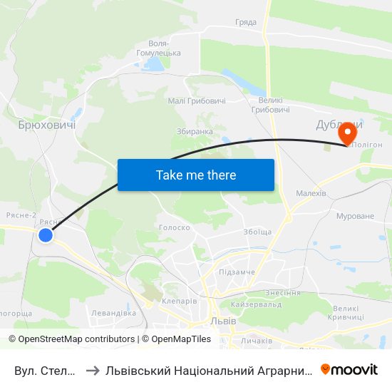 Вул. Стельмаха to Львівський Національний Аграрний Університет map