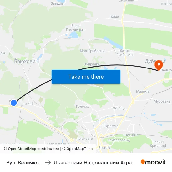 Вул. Величковського to Львівський Національний Аграрний Університет map