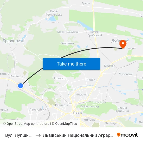 Вул. Лупшинського to Львівський Національний Аграрний Університет map